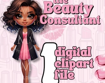 Beauty Consultant Chibi Doll Digital Clipart - Cosmetic Beauty Design