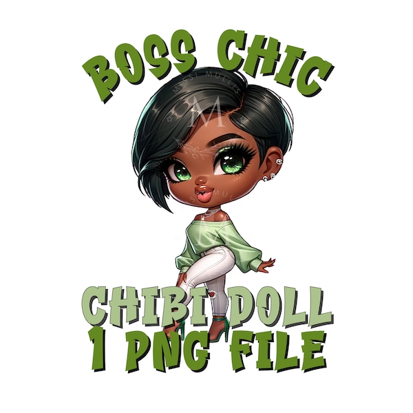 Boss Chic African American Boss Chic Chibi Doll PNG