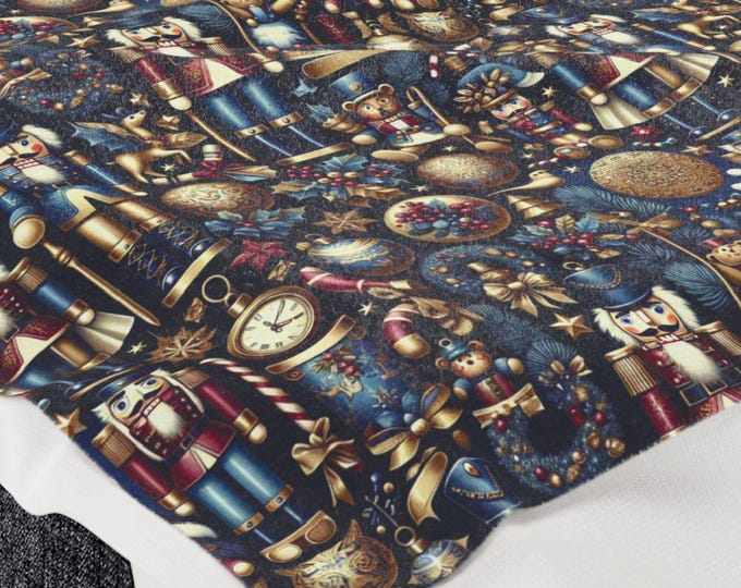 Nutcracker Fleece Blanket: Christmas Holiday Throw, Cozy Blanket