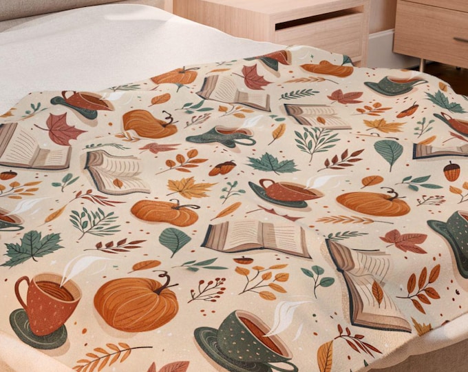Autumn Books & Pumpkin Spice Plush Blanket: Cozy Fall Decor
