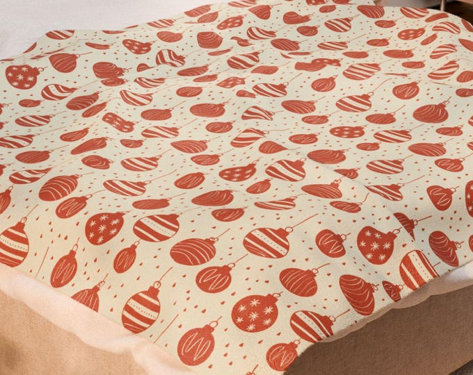 Retro Ornament Velveteen Blanket: Mid-Century Modern Christmas Throw