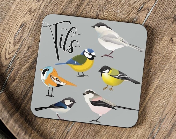 Funny Tit Bird "Tits" Coasters | Square Cork Coasters for Drinks | Unique Tit Bird Home Decor & Gifts | Quirky and Durable Drink Mats