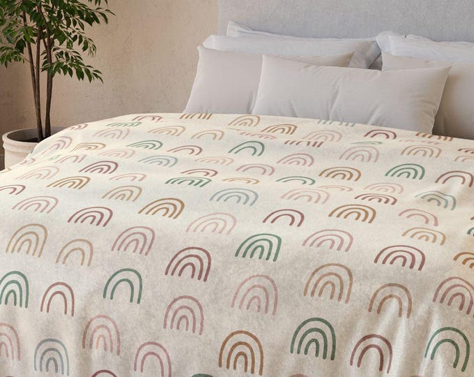 Neutral Rainbow Minky Blanket: Soft Boho Nursery Throw