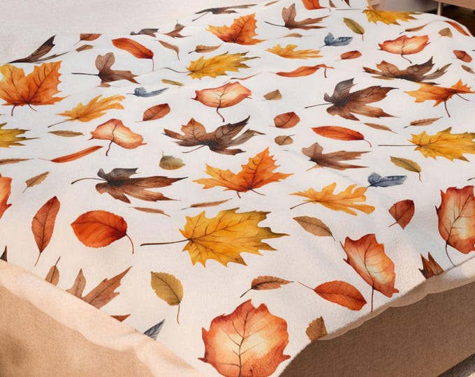 Autumn Leaves Velveteen Blanket: Watercolor Fall Home Decor
