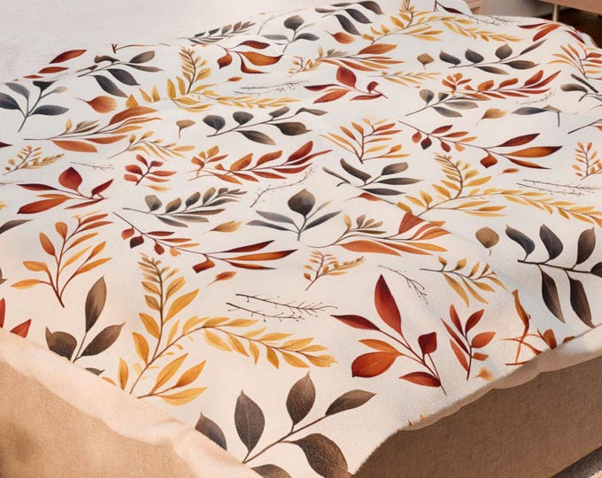Autumn Leaves Velveteen Blanket: Cozy Watercolor Fall Decor