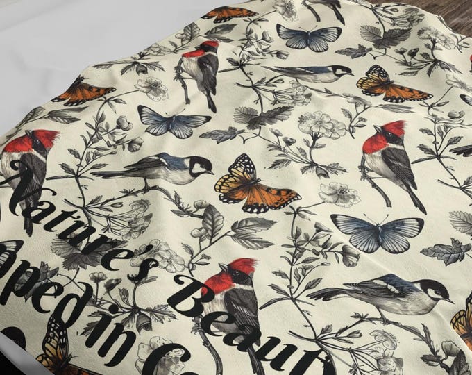 Personalized Vintage Bird & Butterfly Velveteen Blanket
