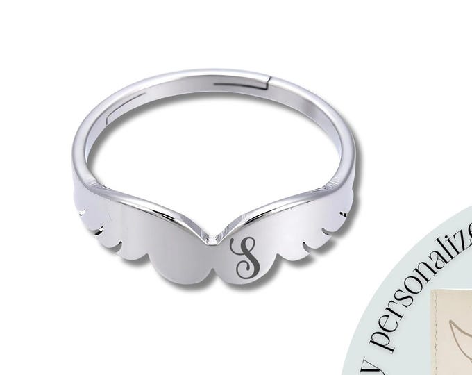 Personalized Angel Wings Adjustable Ring | Memorial, Friendship, Guardian, or Affirmation Jewelry | Optional Engraving + Custom Gift Bag