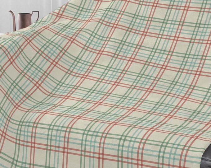 Vintage Plaid Minky Blanket | Rustic Farmhouse Decor | Cozy Red Green Throw | Winter Home Accent