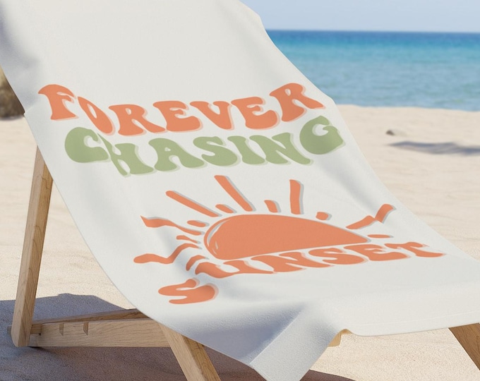 Forever Chasing Sunsets Beach Towel | Retro Sun Graphic