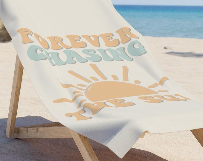Forever Chasing the Sun Beach Towel | Retro Sun Typography