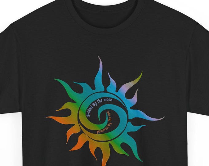 Celestial Sun Moon Graphic Tee, Boho Spiritual Rainbow Medium-Weight Cotton Shirt