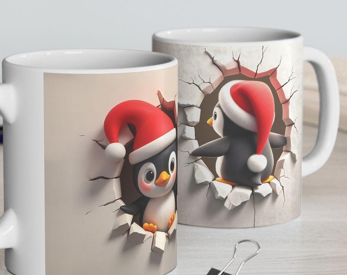 3D Christmas Mug I Penguin Holiday Coffee Mug | 11oz & 15oz Ceramic Cup | Festive Gift for Coffee, Cocoa, or Tea Lovers