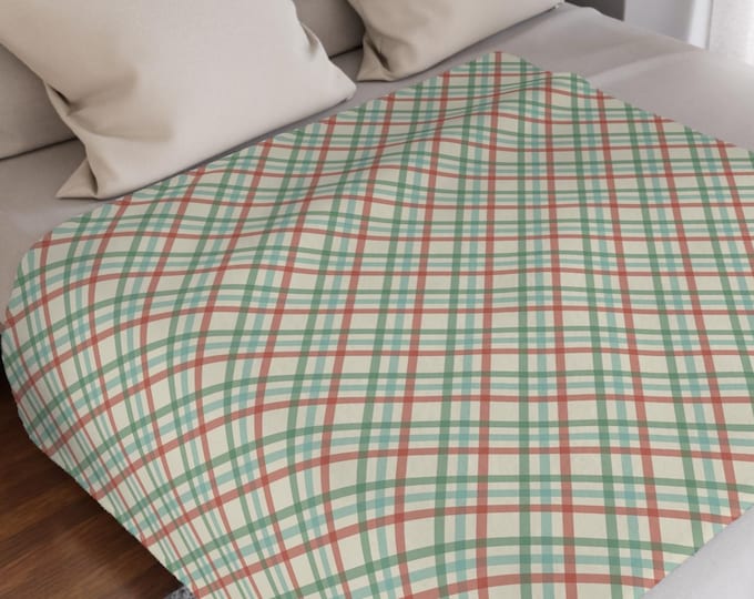 Diagonal Plaid Minky Blanket: Plush Cozy Throw