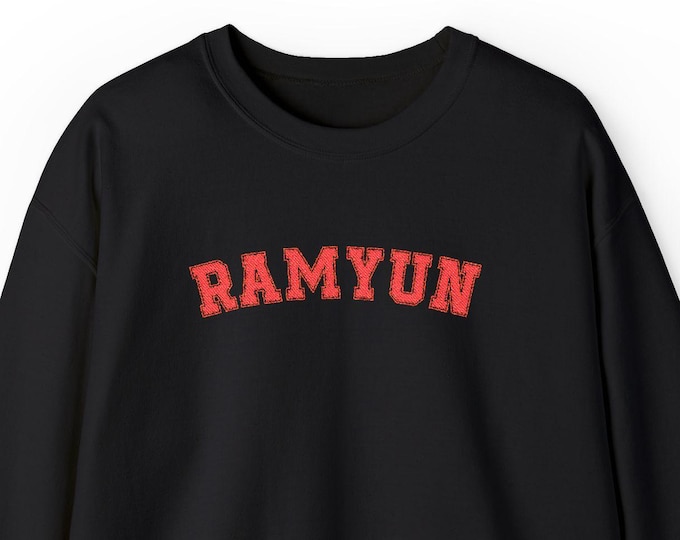 RAMYUN Foodie Embroidered Sweatshirt: Korean Food Lover Gift | Live Spicy Chili Sleeve