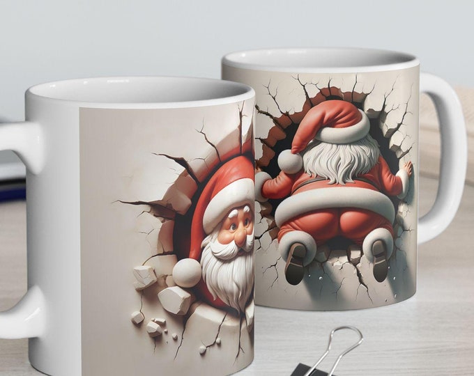3D Santa Christmas Mug I Holiday Coffee Mug | 11oz & 15oz Ceramic Cup | Funny Festive Gift for Coffee, Cocoa, or Tea Lovers