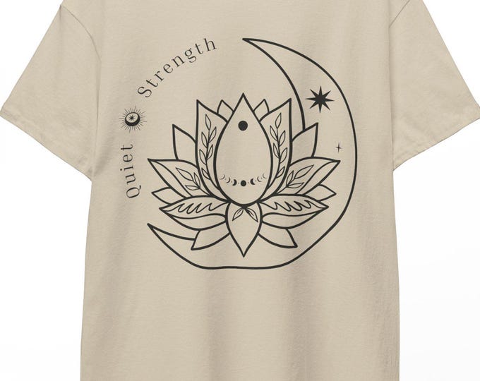 Quiet Strength Lotus Moon T Shirt, Mystic Feminine Third Eye Yoga Tee