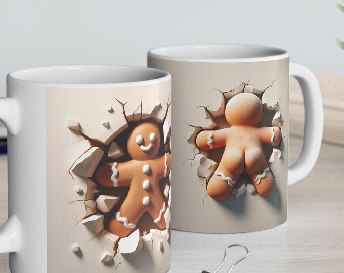 3D Christmas Mug I Gingerbread Man Holiday Coffee Mug | 11oz & 15oz Ceramic Cup | Festive Gift for Coffee, Cocoa, or Tea Lovers