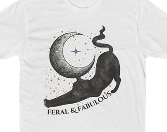 Feral & Cat Black Cat T-Shirt, Witchy Moon Graphic, Unisex