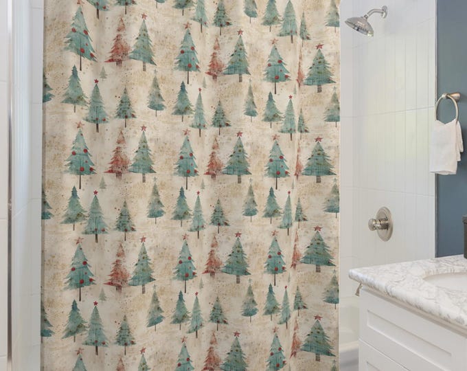 Christmas Tree Shower Curtain: Rustic Winter Woodland Bathroom Decor