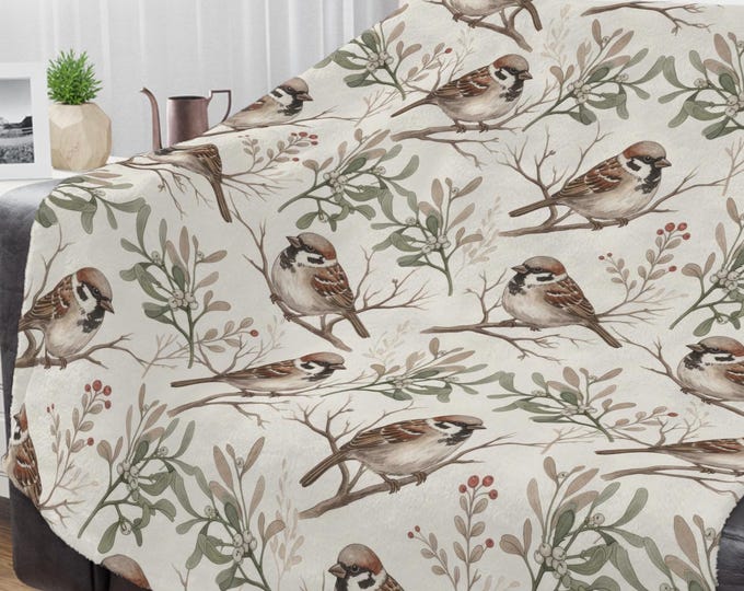 Sparrow Bird Print Minky Blanket: Cozy Nature Throw