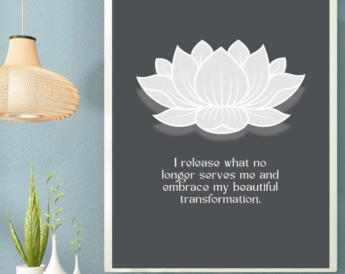 Zen Minimalist White Lotus Poster on Soft Gray Background I Premium Matte Print I 21 Sizes I Museum Grade Paper I Pigmented Archival Inks