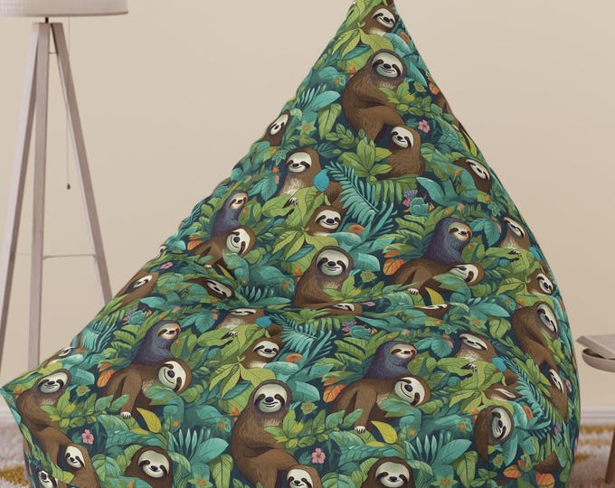 Sloth Bean Bag Chair Cover: Jungle Animal Print, Kids & Adults