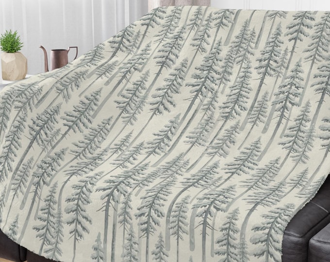 Winter Forest Minky Blanket: Cozy Tree Print Throw | Woodland Cabin Decor | Soft Plush Blanket