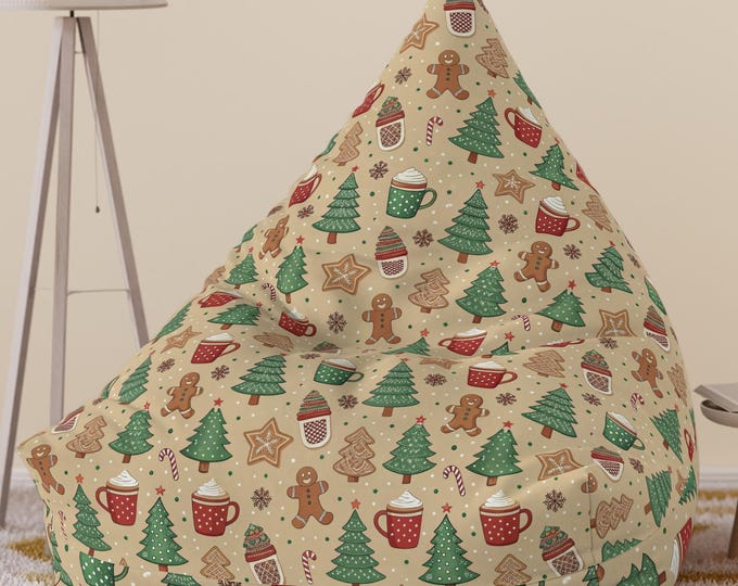 Christmas Bean Bag Chair Cover: Holiday Seating with Gingerbread & Tree Print