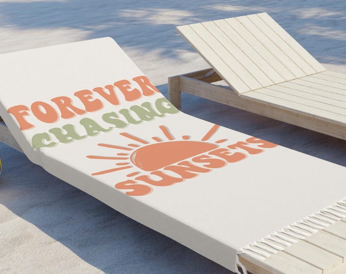 Forever Chasing Sunsets Beach Towel | Boho Sun Graphic