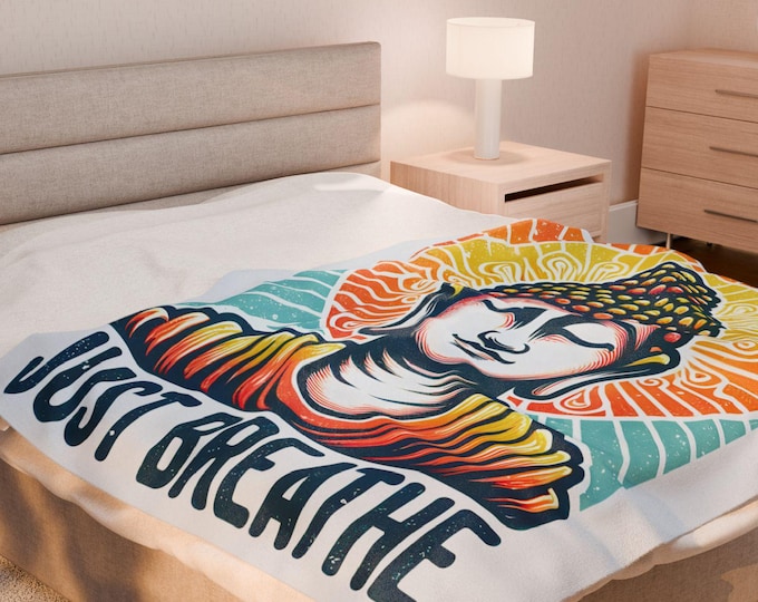 Buddha Velveteen Plush Blanket: Colorful Mindfulness Throw