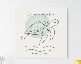 Minimalist Sea Turtle Canvas Art: Coastal Boho Wall Decor