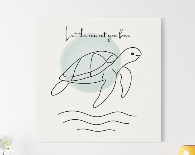 Sea Turtle Canvas Wall Art | Minimalist Coastal Decor | Let the sea set you free | Beachy Calm Inspiration | Multiple Sizes Available