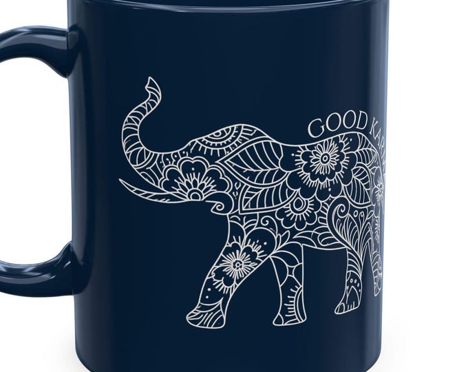 Good Karma Mandala Elephant Mug | 2 Sided Coffee, Hot Cocoa, Tea Cup