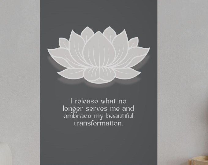 White Lotus Inspirational Matte Canvas | Stretched Wall Art | Radiata Pine Frame | Transformative Quote Wall Decor I Yoga Studio Meditation