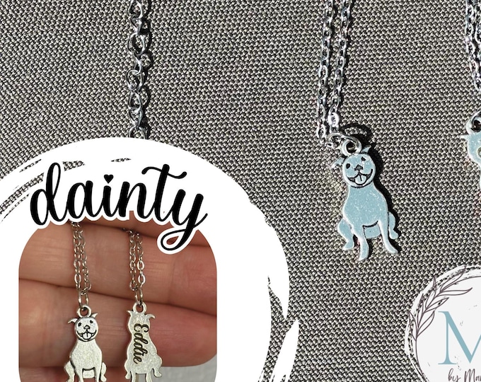 Personalized Pitbull Necklace w Gift Bag, Optional Engraving, Pet Lover Gift, Sterling Silver Dog Jewelry,  Memorial Pendant Pittie Necklace