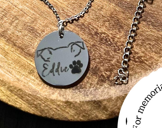 Dog Ears & Name Pendant Necklace I Kindred Ears Engraved Collection | Custom Dog Ear Silhouette | Personalized Pet Memorial I Dog Lover Gift