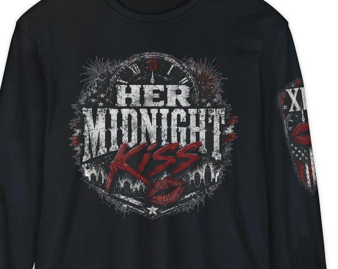 Her Midnight Kiss Shirt, New Years Eve Shirt, Mens NYE Long Sleeve Tee, Comfort Colors Couple Shirt