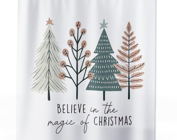 Boho Christmas Shower Curtain: Pastel Holiday Bathroom Decor
