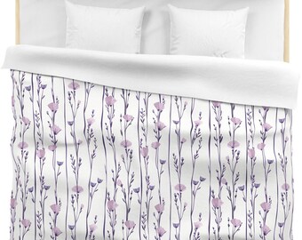 Merryword Set Biancheria Da Letto Matrimoniale Con Copripiumino Floreale Rosa E Lavanda - Microfibra Morbida