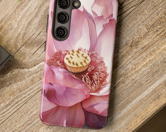 Lotus Flower Watercolor Tough Phone Case | Lightweight Impact Resistant iPhone & Samsung Cover | Protective and Elegant
