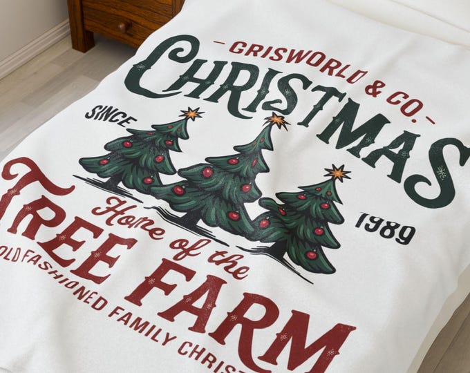Griswold Christmas Tree Farm Blanket: Retro Holiday Velveteen Plush Throw