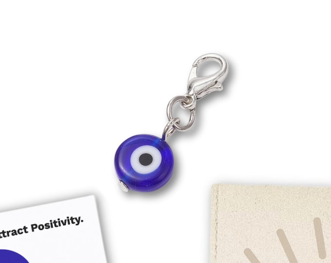 Lampwork Handmade Glass Blue Evil Eye Pendant: Protective Zipper Pull, Purse or Bag Charm