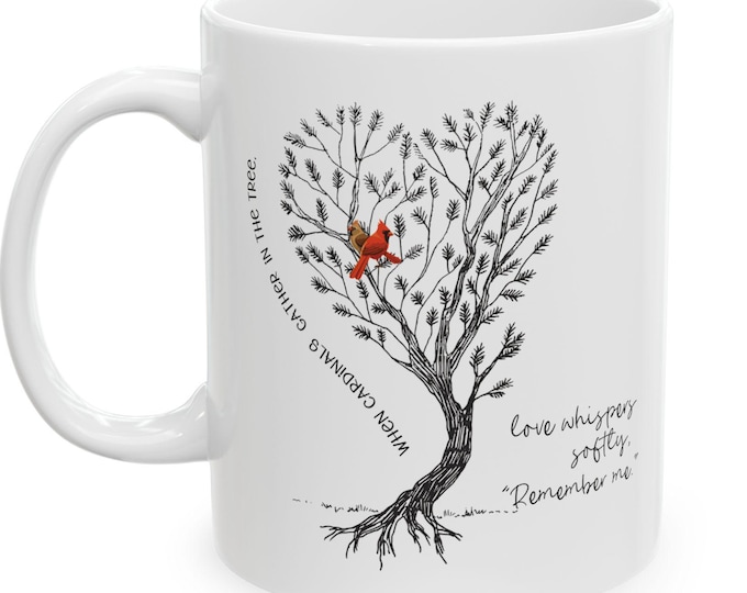 Cardinal Memorial Mug, Remembrance Quote, Sympathy Gift, Line Art Tree Cup