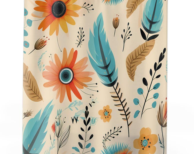 Boho Floral Shower Curtain: Earthy Botanical Bathroom Decor | Modern Boho Home Gift