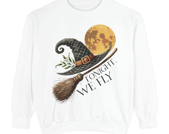 Witch Hat Moon Sweatshirt: Comfort Colors Cottagecore Halloween Pullover