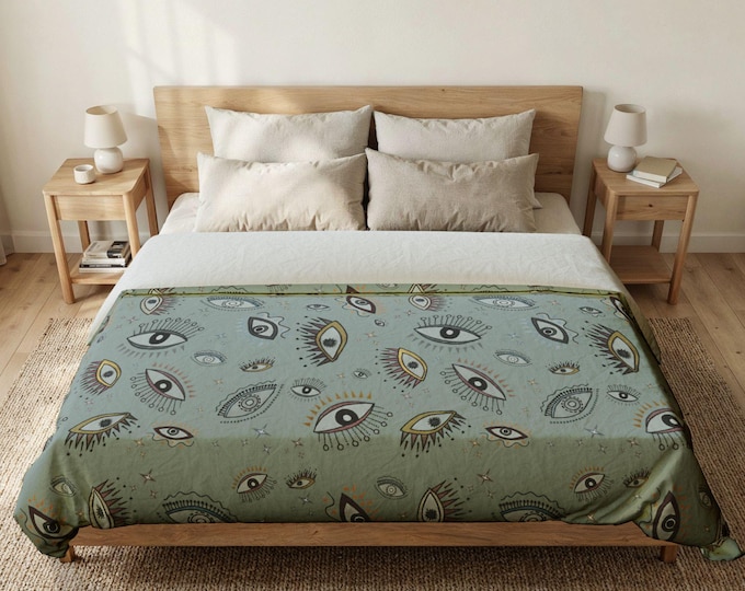Evil Eye Pattern Cotton Duvet Cover | Boho Motif Bedding (Oeko-Tex Certified)