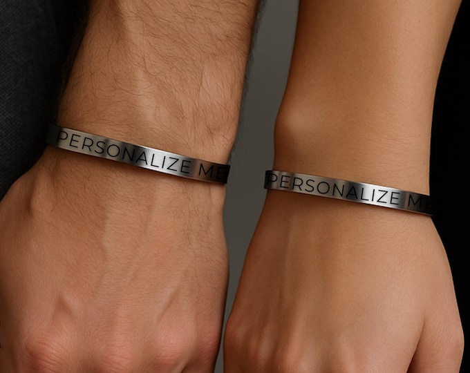 Personalized Unisex Bangle Bracelet: Custom Engraved Stainless Steel Cuff | Minimalist Adjustable Bracelet