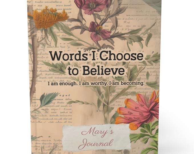 Personalized Affirmation Journal, Vintage Botanical Hardcover Lined Notebook, Custom Name Gift