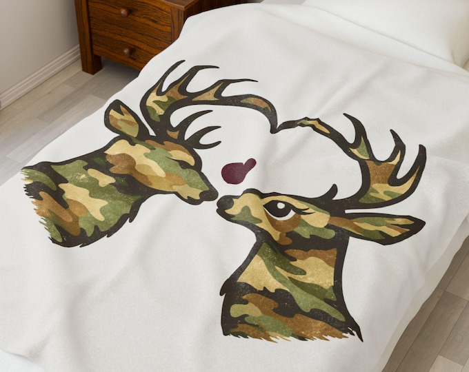 Camo Deer Heart Throw Blanket | Rustic Cabin Decor