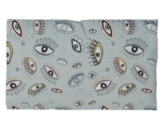 All-Seeing Eyes Microfiber Pillowcase | Protective Talisman Eye Eye Pattern, Boho Mystical, 2 Sizes